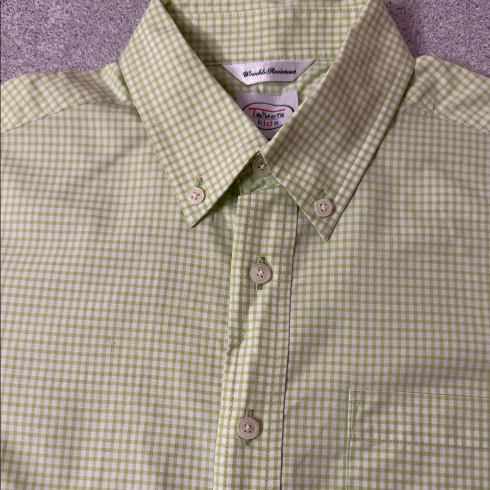 Talbots Light Green Checkered Kids Polo EUC Size 10